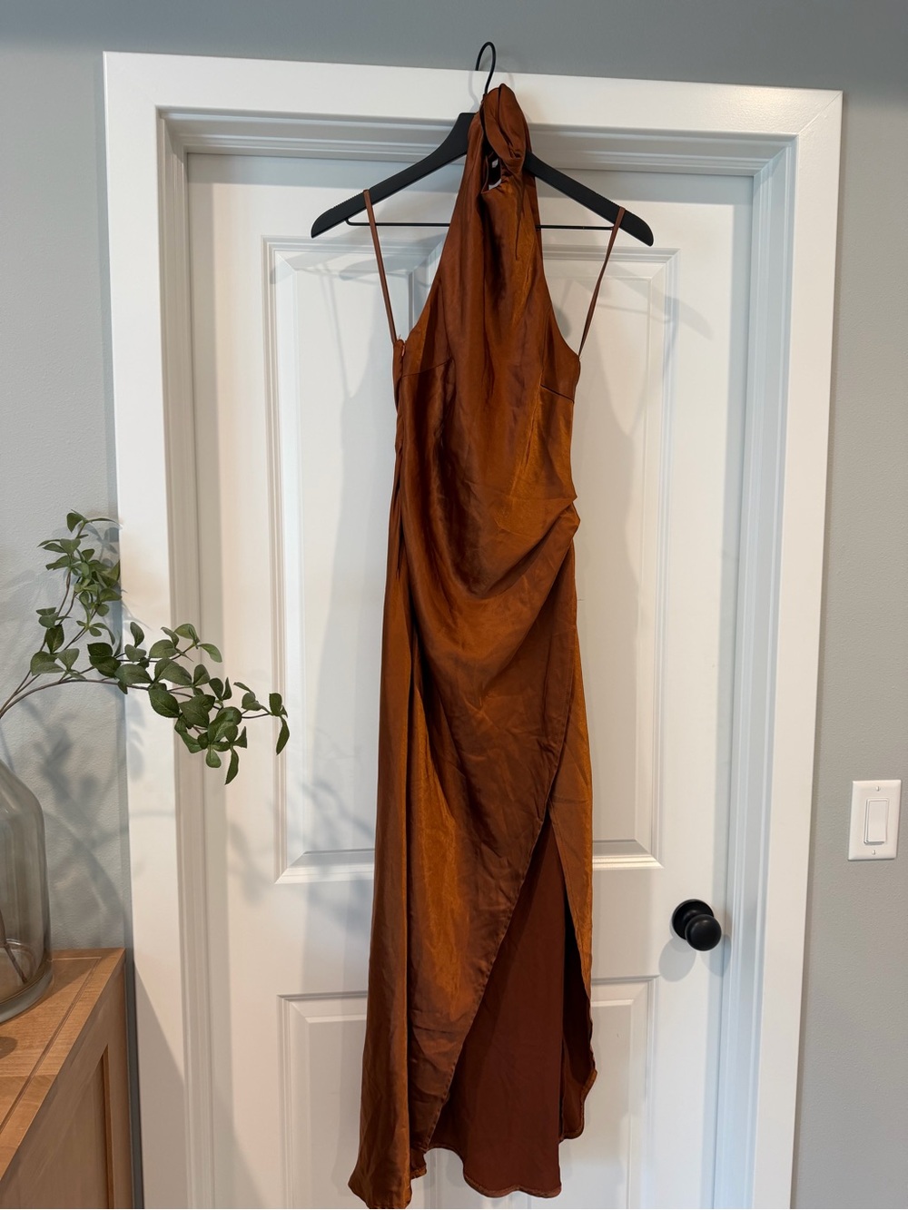 Hello Molly Satin Dress in Rust Brown